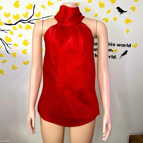 St. John Evening 100% Silk Enamel Red Women’s Halter Tie Neck Blouse Size 10 NWT - Picture 4 of 17